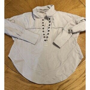 Pilcro Women's Size XS Grommet Detail Split Neck Sweat Shirt Beige